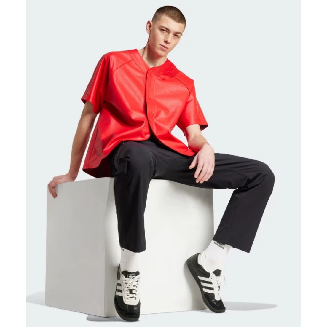 New Adidas Originals (Og) Men's Large Faux Leather Baseball Jersey Red